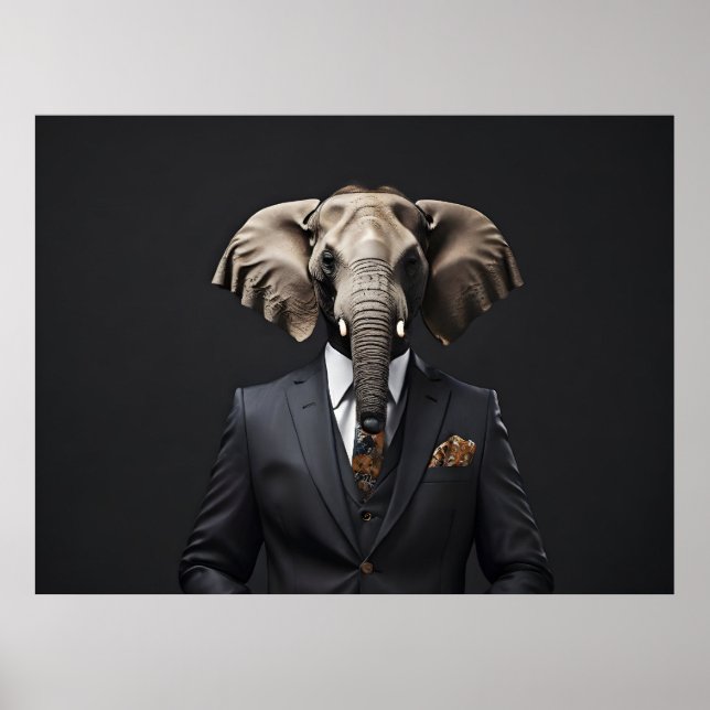 Funny elephant in suit poster (Front)