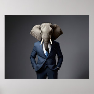 Funny elephant in suit poster