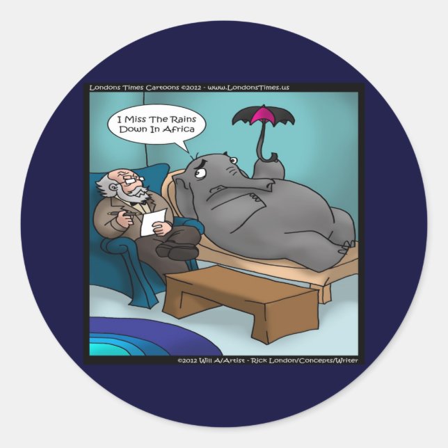 Funny Elephant In Therapy Classic Round Sticker (Front)