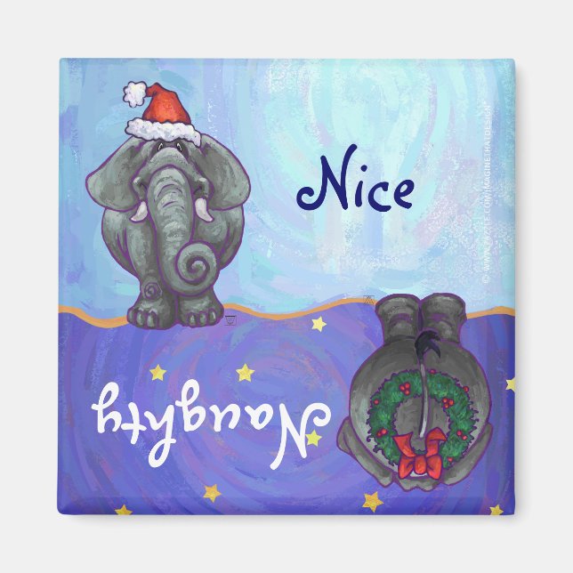 Funny Elephant Naughty Nice Holiday Magnet (Front)