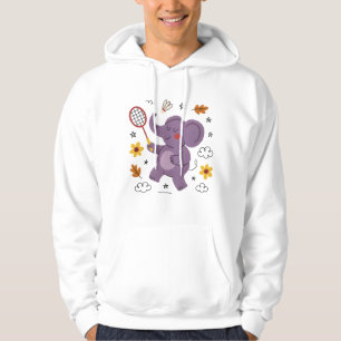 Funny elephant playing badminton for animals hoodie
