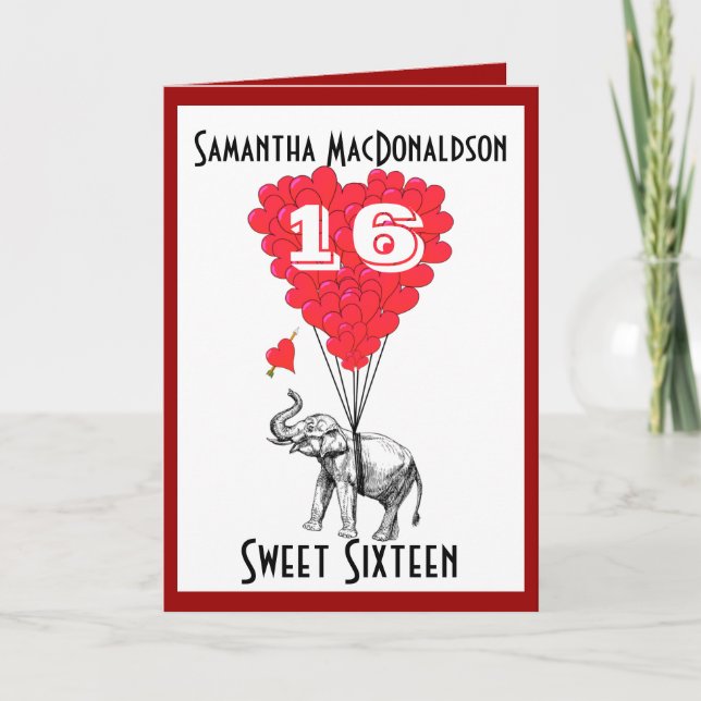 Funny elephant sweet sixteen card (Front)