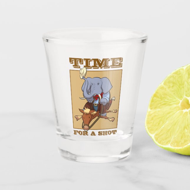 Funny Elephant Time For A Shot Cowboy Cartoon Glass (Front)