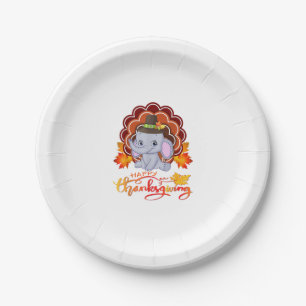 Funny elephant Turkey Happy Thanksgiving  Paper Plate