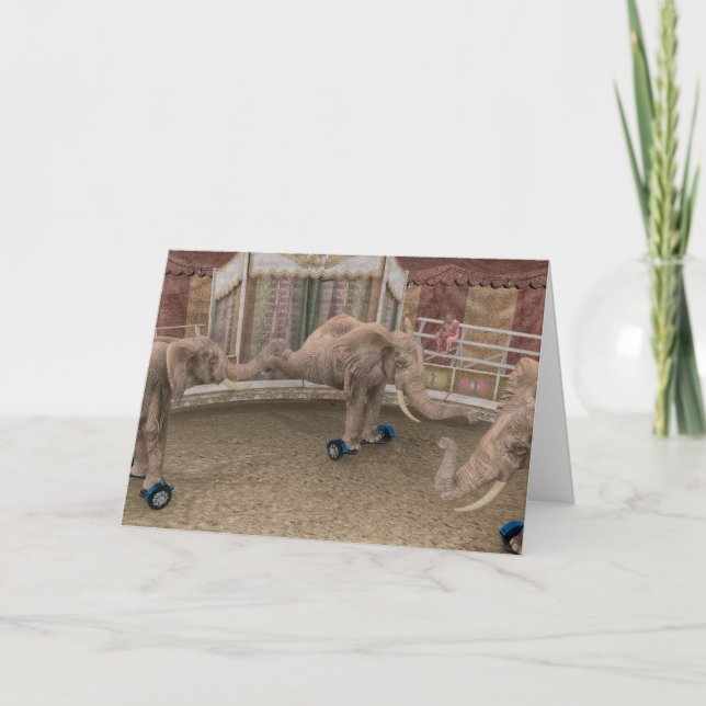 Funny Elephants On Hoverboards Card (Front)