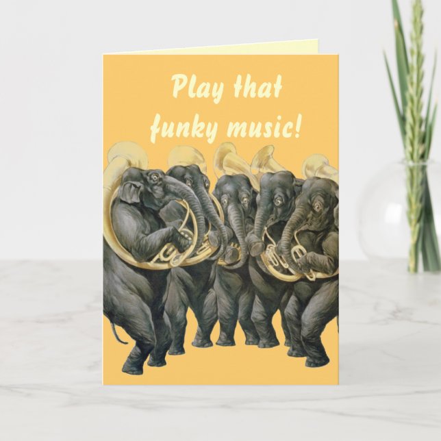 Funny elephants playing music birthday card (Front)