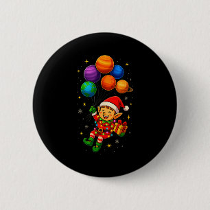 Funny Elf Astronaut With Planets Christmas Pjs For 6 Cm Round Badge