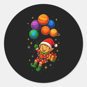 Funny Elf Astronaut With Planets Christmas Pjs For Classic Round Sticker