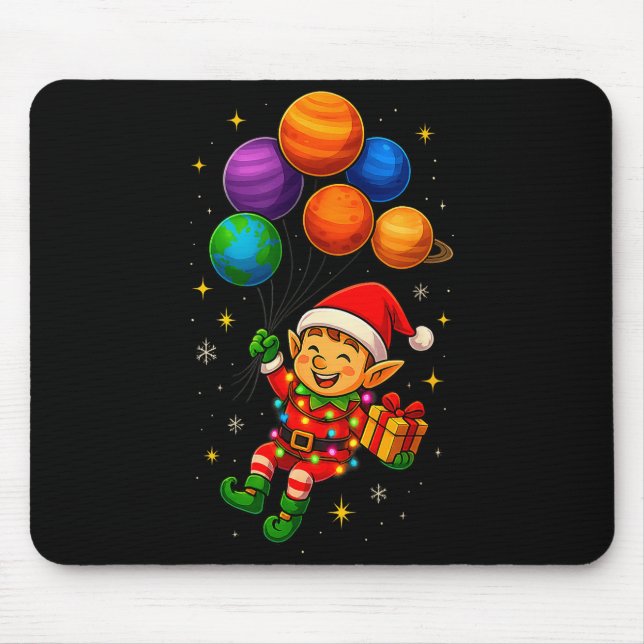 Funny Elf Astronaut With Planets Christmas Pjs For Mouse Mat (Front)