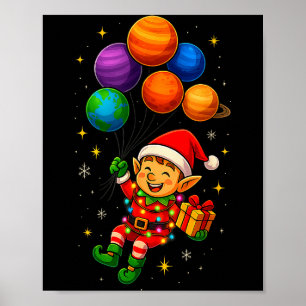 Funny Elf Astronaut With Planets Christmas Pjs For Poster
