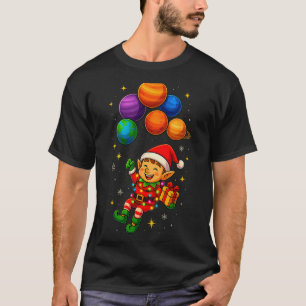 Funny Elf Astronaut With Planets Christmas Pjs For T-Shirt