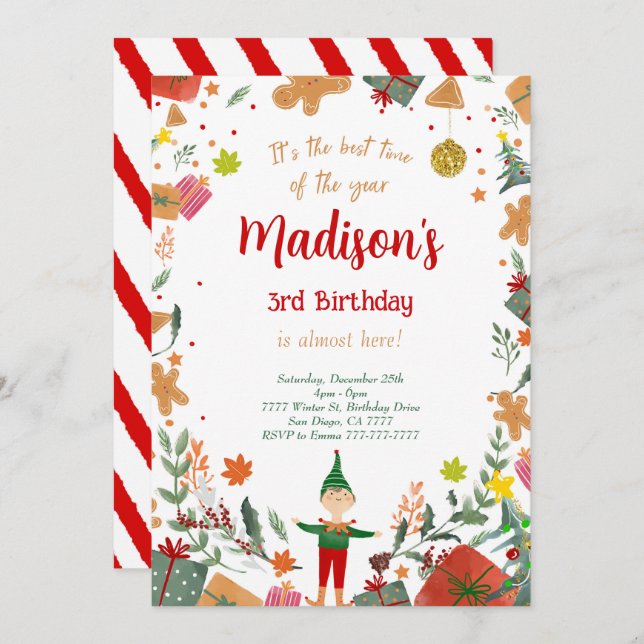 Funny Elf Birthday Party Invitation (Front/Back)