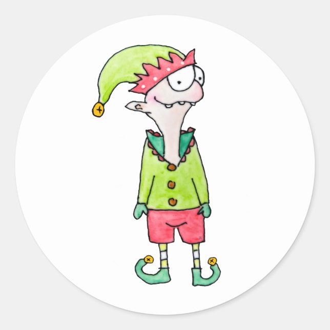 Funny Elf Christmas Classic Round Sticker (Front)