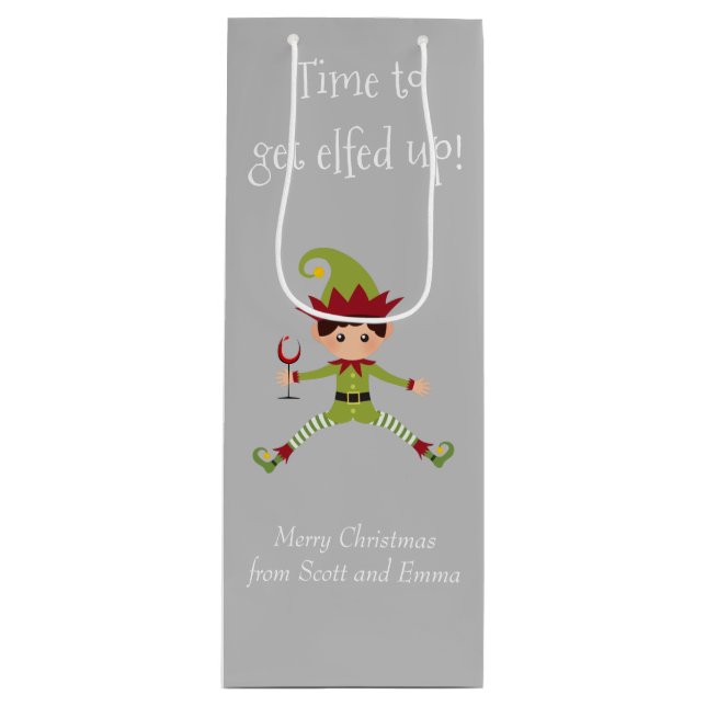 Funny Elf Christmas Elfed Up Wine  Wine Gift Bag (Front)