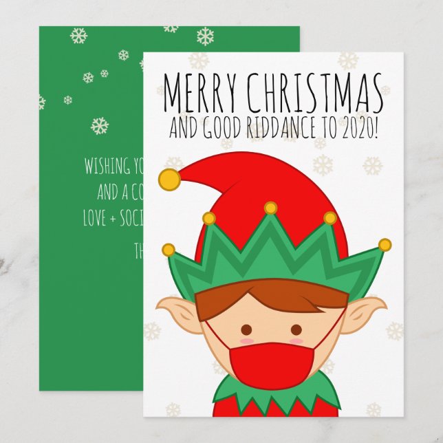 Funny Elf Face Mask Merry Christmas Mask Holiday Card (Front/Back)