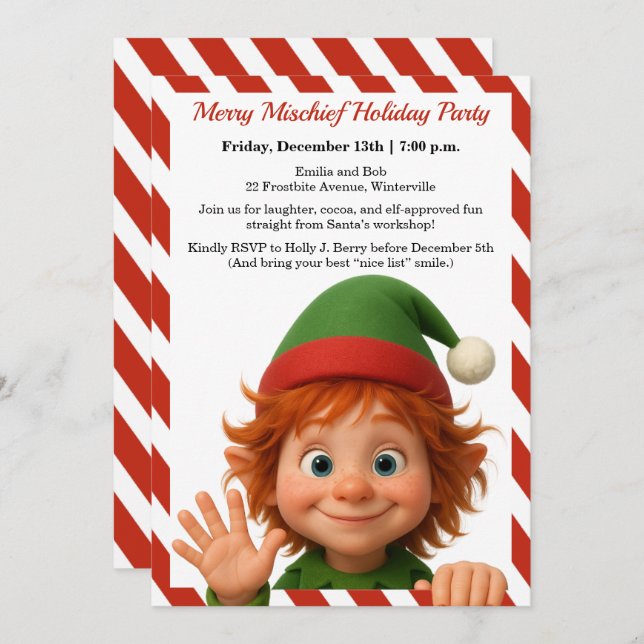 Funny Elf Faces | North Pole Fun Christmas Party  Invitation (Front/Back)