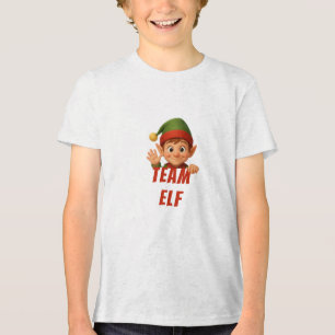 Funny Elf Faces North Pole Fun Kids Christmas Tri-Blend Shirt