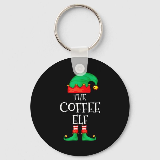 Funny Elf Family Christmas The Coffee Elf Sweater  Key Ring (Front)