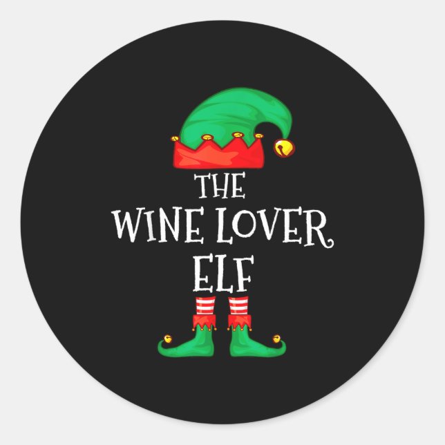 Funny Elf Family Christmas The Wine Lover Elf Men  Classic Round Sticker (Front)