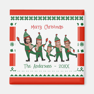 Funny Elf Family of Five Photo Red Green Christmas Magnet
