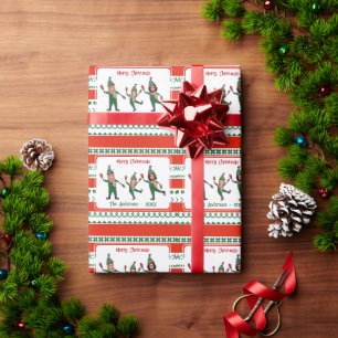 Funny Elf Family Photo Red Green Merry Christmas Wrapping Paper