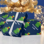 Funny elf frog Christmas wrapping paper for kids<br><div class="desc">Funny green elf frog Christmas wrapping paper for kids. Cute tode with Santa hat gift wrap personalised with child's name. Cartoon animal gift wrap design for little boys and girl. Make one for son, grandson, daughter, new baby, grandchild etc. Holiday illustration for children. Fun forest animal. Custom colour background ie...</div>