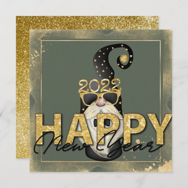 Funny Elf Gold Glitter Custom Script Flat  Holiday Card (Front/Back)