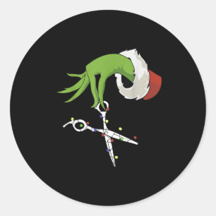 Funny Elf Hands Hair Stylist Hairdresser Scissor B Classic Round Sticker