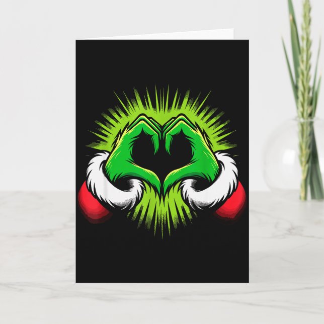 Funny Elf Heart Hands Love Christmas  Card (Front)