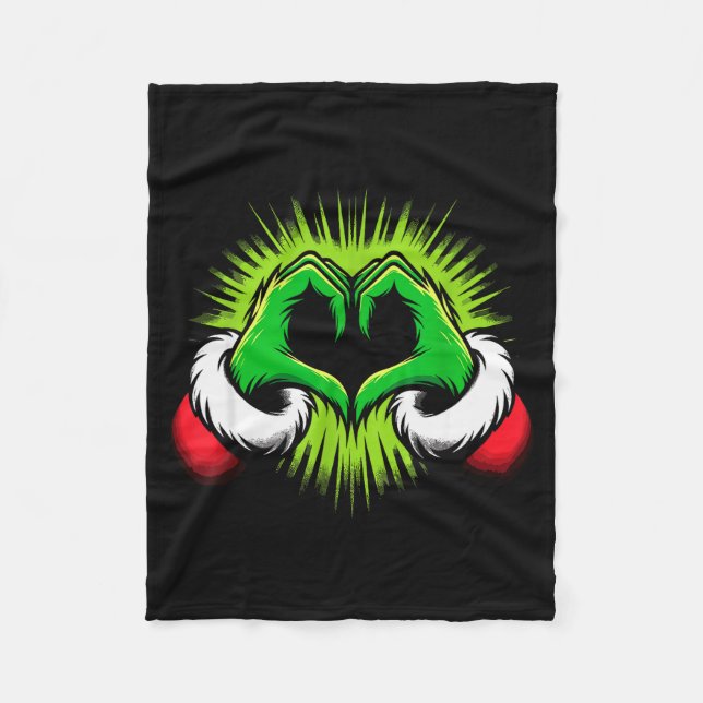 Funny Elf Heart Hands Love Christmas  Fleece Blanket (Front)