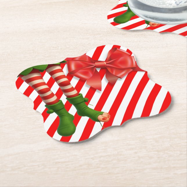 Funny Elf Legs Christmas | North Pole Mischief  Paper Coaster (Angled)