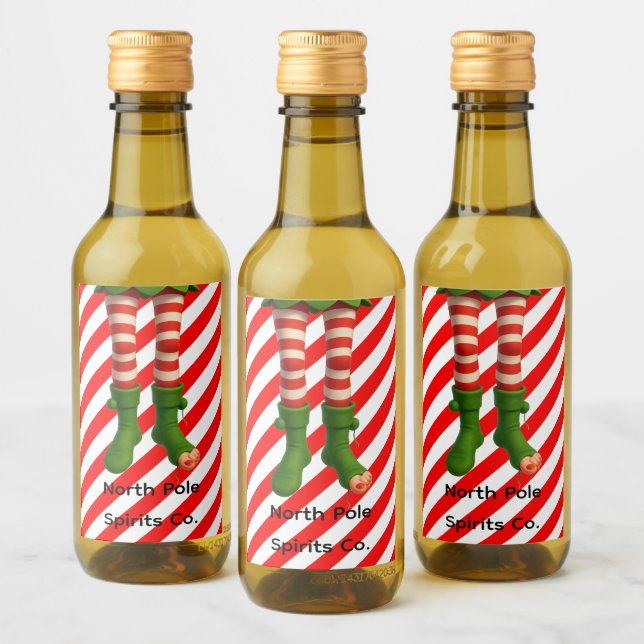 Funny Elf Legs Christmas | North Pole Mischief  Wine Label (Bottles)