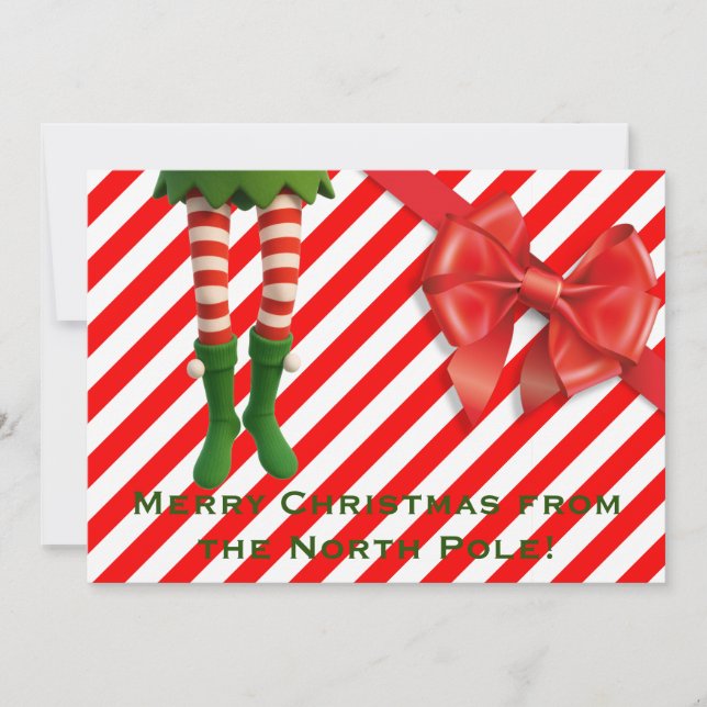 Funny Elf Legs Holiday Card | North Pole Mischief  (Front)