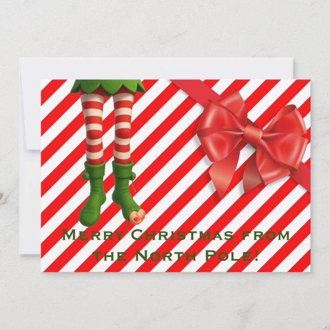 Funny Elf Legs Holiday Card | North Pole Mischief  (Front)