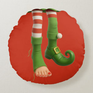 Funny Elf Legs North Pole Christmas Humour Decor Round Cushion