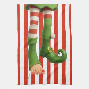 Funny Elf Legs North Pole Mischief Christmas Tea Towel