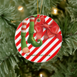 Funny Elf Legs North Pole Mischief Holiday Charm Ceramic Tree Decoration