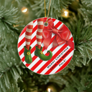Funny Elf Legs North Pole Mischief Holiday Charm Ceramic Tree Decoration