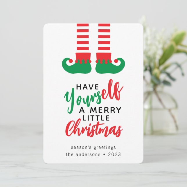 Funny Elf Merry Christmas Holiday Card (Standing Front)