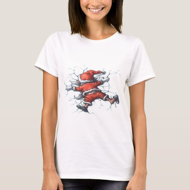 Funny Elf on Ice Christmas Holiday T-Shirt (Front)