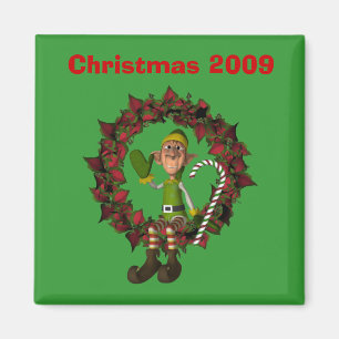Funny Elf On Wreath Christmas Holiday Magnet