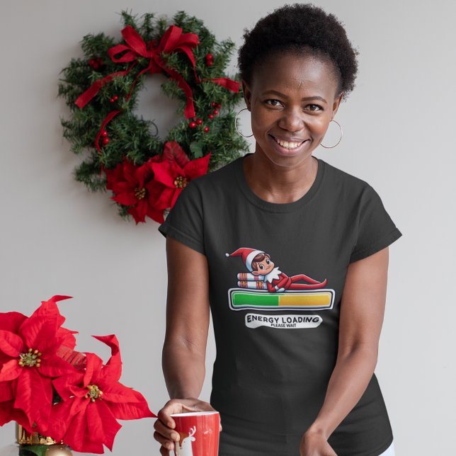Funny Elf Relaxing on Progress Bar Loading Energy  T-Shirt (Creator Uploaded)