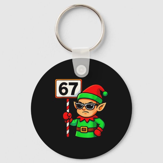 Funny Elf Six Seven 6 7 Meme Christmas Costume 67  Key Ring (Front)