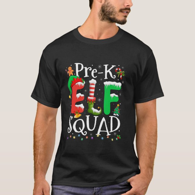 Funny Elf Squad Pre k Teacher Christmas Child Xmas T-Shirt (Front)