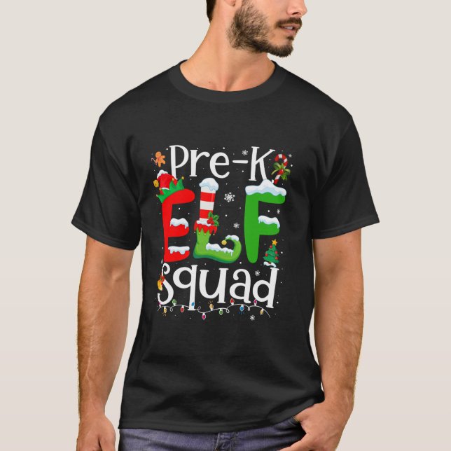 Funny Elf Squad Pre k Teacher Christmas Child Xmas T-Shirt (Front)