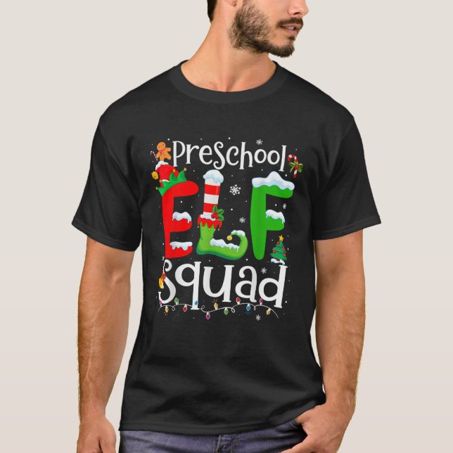 Funny Elf Squad Preschool Teacher Christmas Child  T-Shirt (Front)