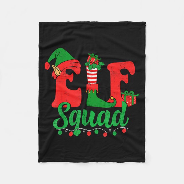Funny Elf Squad Santa Hat Family Matching Christma Fleece Blanket (Front)