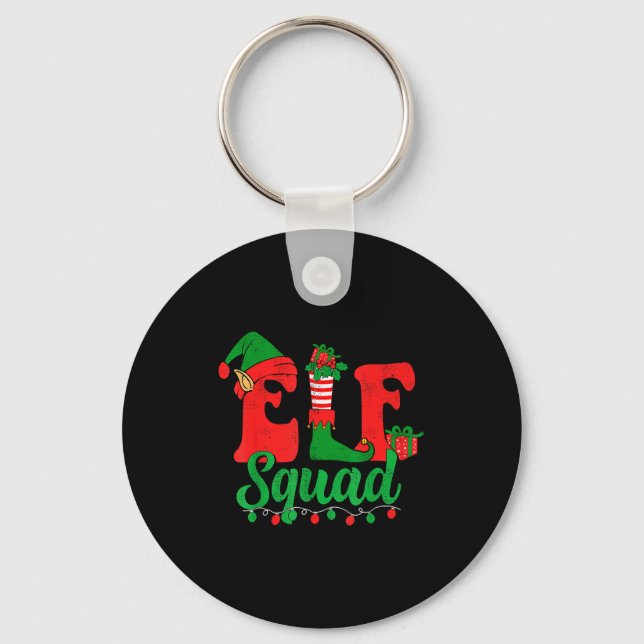 Funny Elf Squad Santa Hat Family Matching Christma Key Ring (Front)