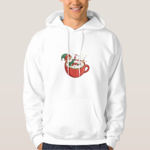 Funny Elf Taking Bathub on Matcha Drink Hoodie