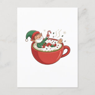 Funny Elf Taking Bathub on Matcha Drink Invitation Postcard